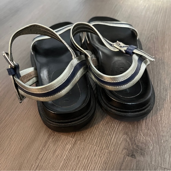 Marni | Summer Camp Fussbett Sandals | Silver/Blue Metallic Leather | Size 7.5 - Picture 6 of 13